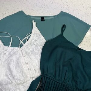 3pc Bundle SHEIN + Trixxi Women's Dresses + Jumpsuit Teal/White/Green
XS/S